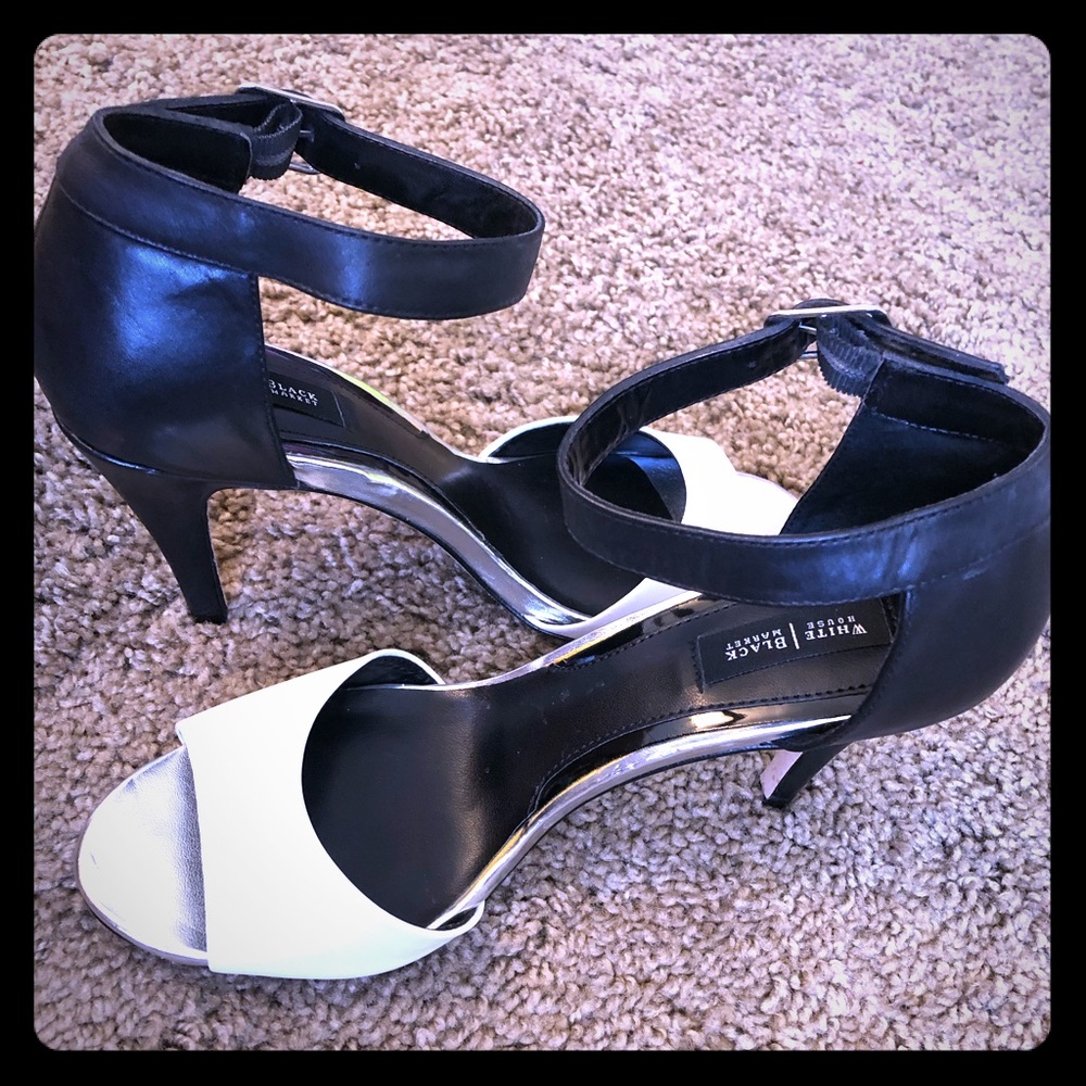 Black and White Ankle Strap High Heels
